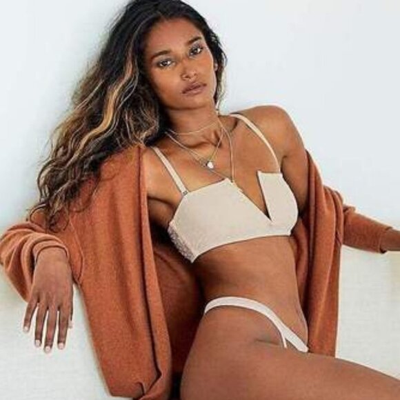 NWT Free People Sierra Swiss Dot Tan Mesh Bandeau Tan Beige Size Small Bohemian - Picture 1 of 2